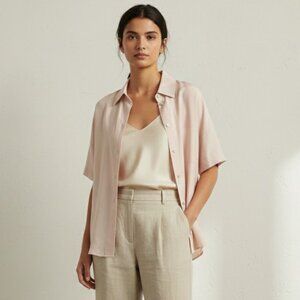 Vince Utility Pocket Stitch Short Sleeve Shirt Rose Water Size X-Small NWT